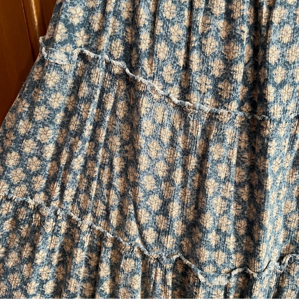 Denim & Supply Ralph Lauren Blue and White Smocked A-Line Midi Skirt - Picture 5 of 5